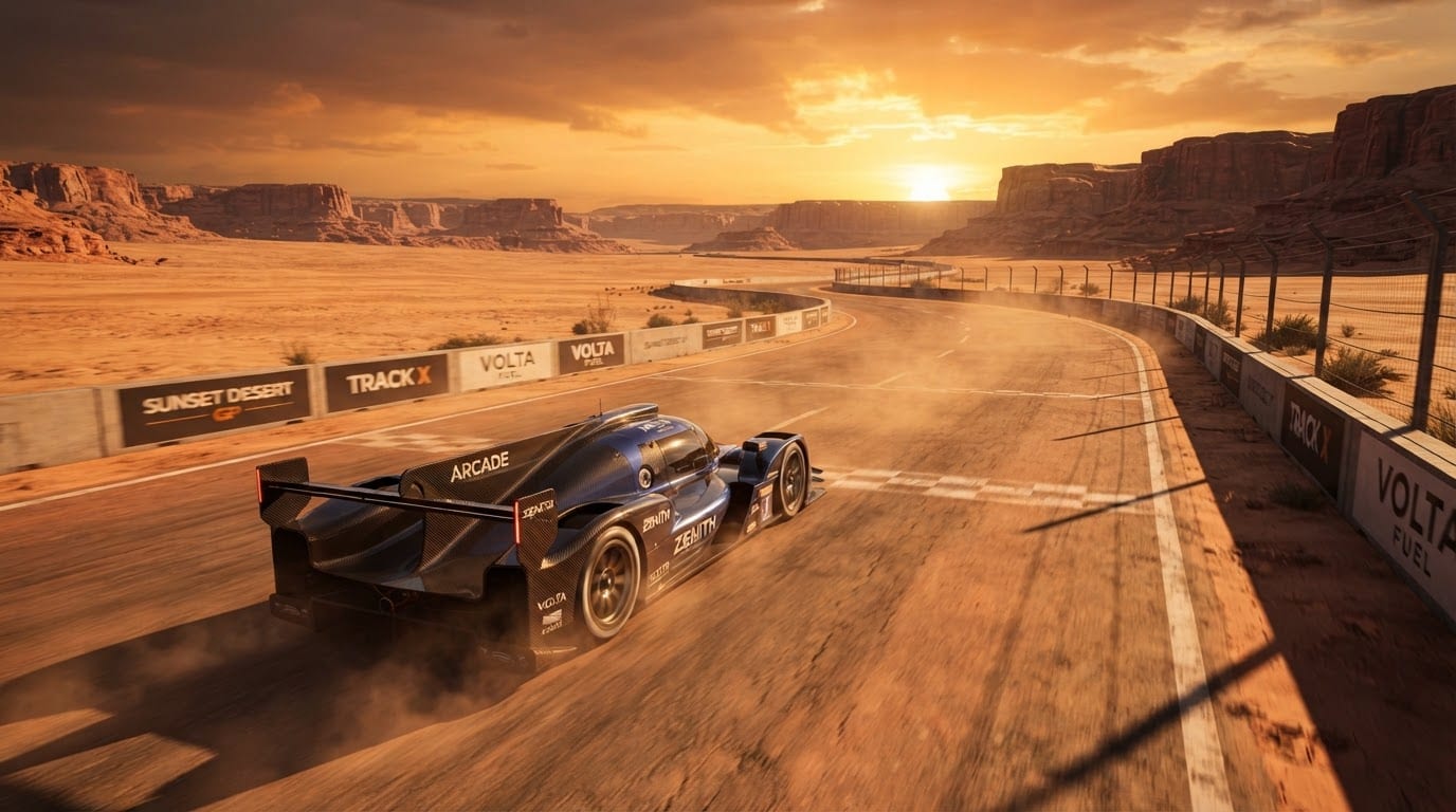 Circuito desértico al atardecer