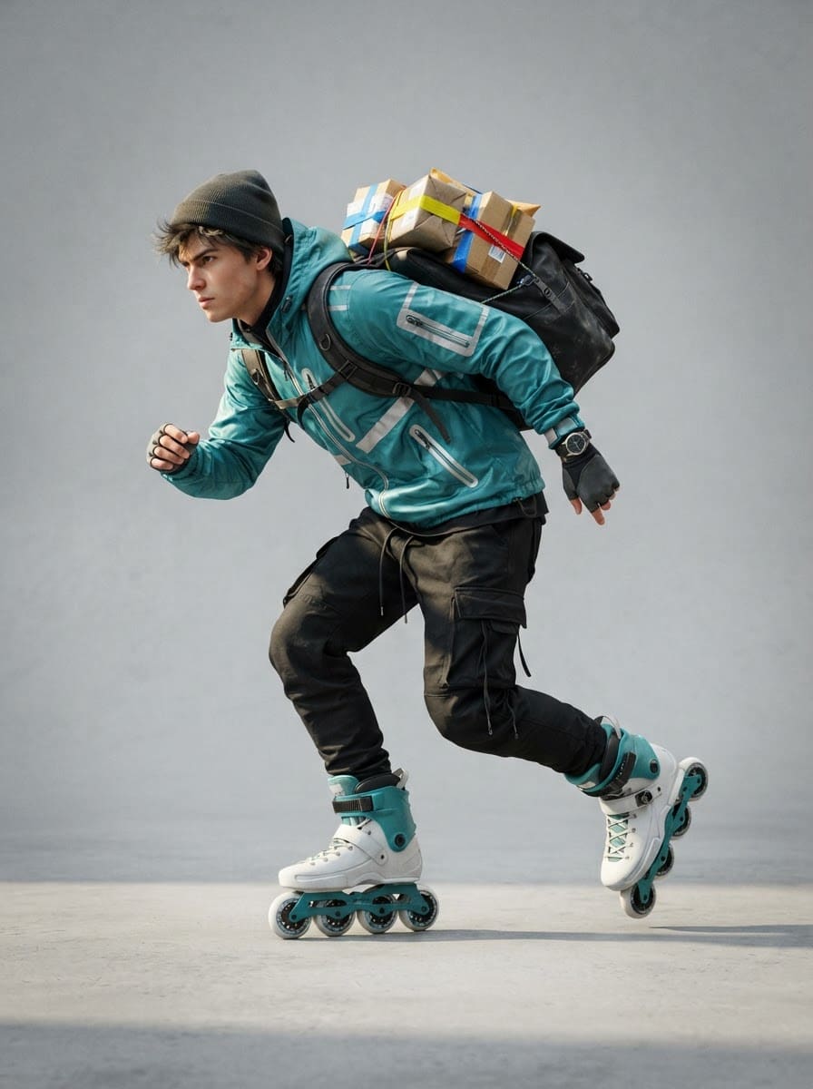 Rebellious courier on inline skates