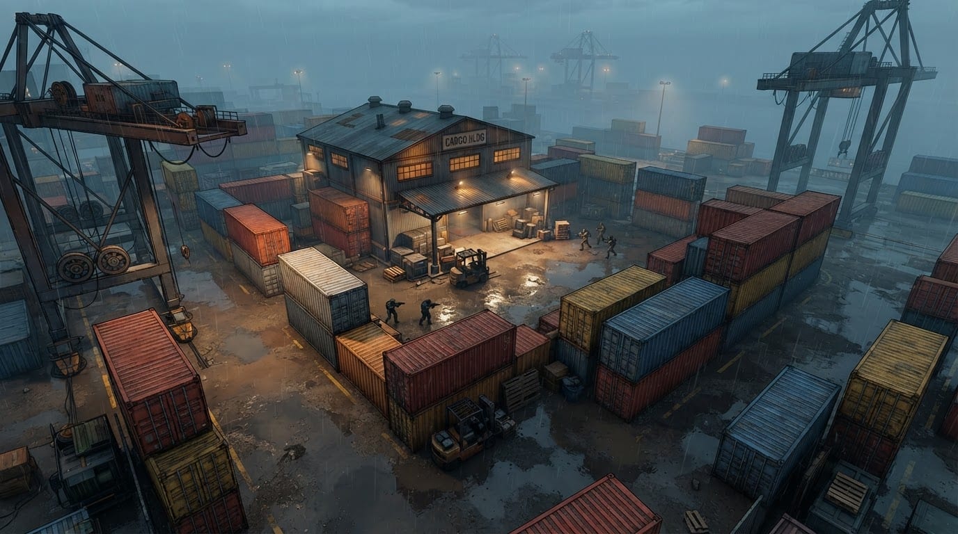 Rainy industrial port