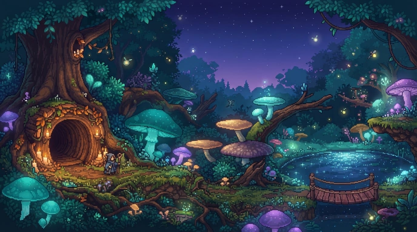 The Bioluminescent Mushroom Grove