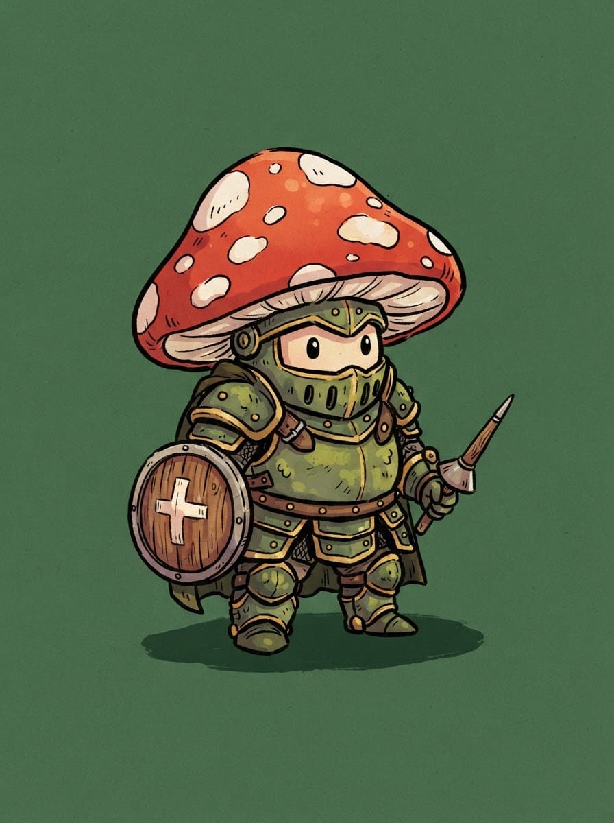 A tiny mushroom knight