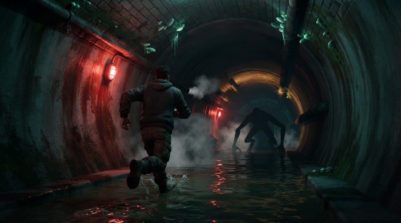 Flee a fast enemy through sewers