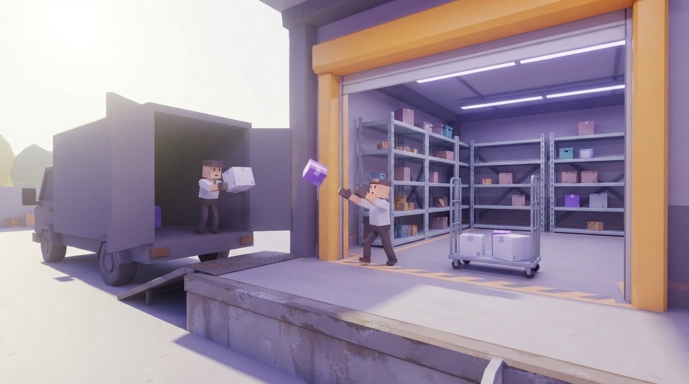 Unload the delivery shipment — new angle