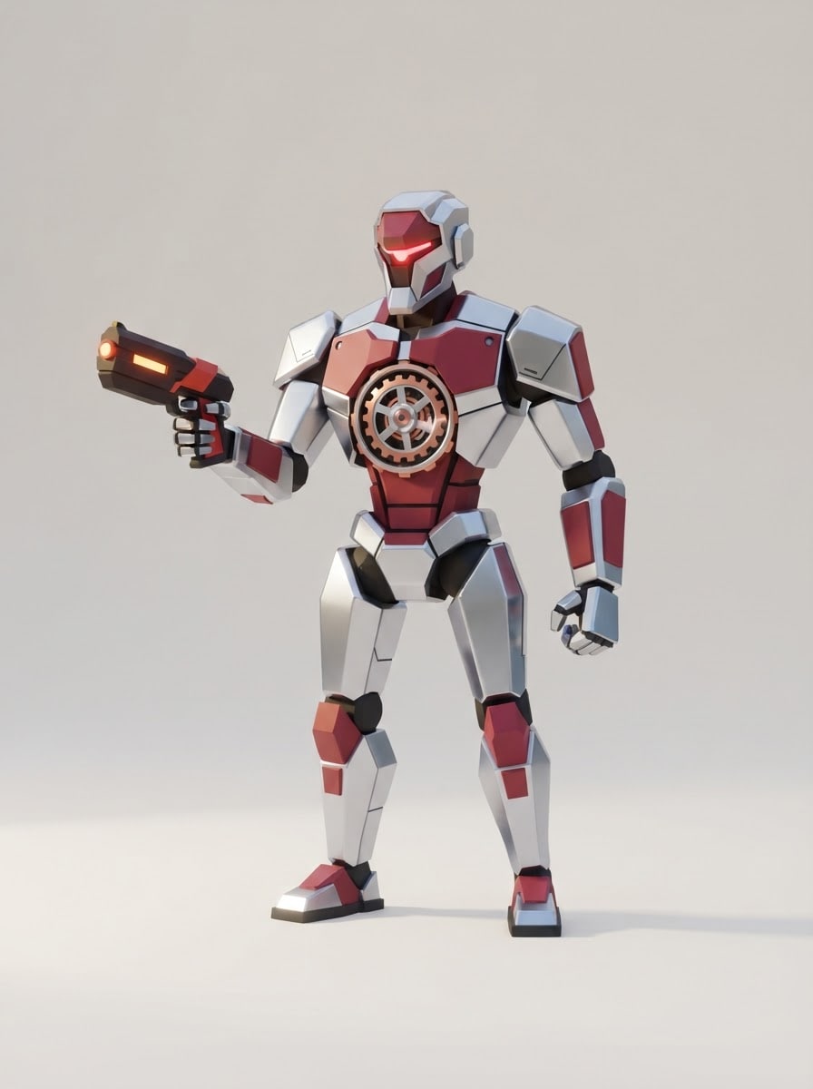 Sleek chrome robot fighter