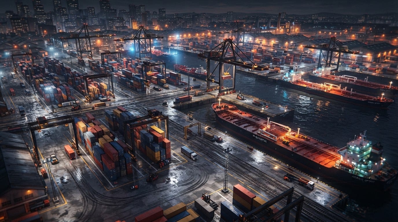 Industrial harbor at night
