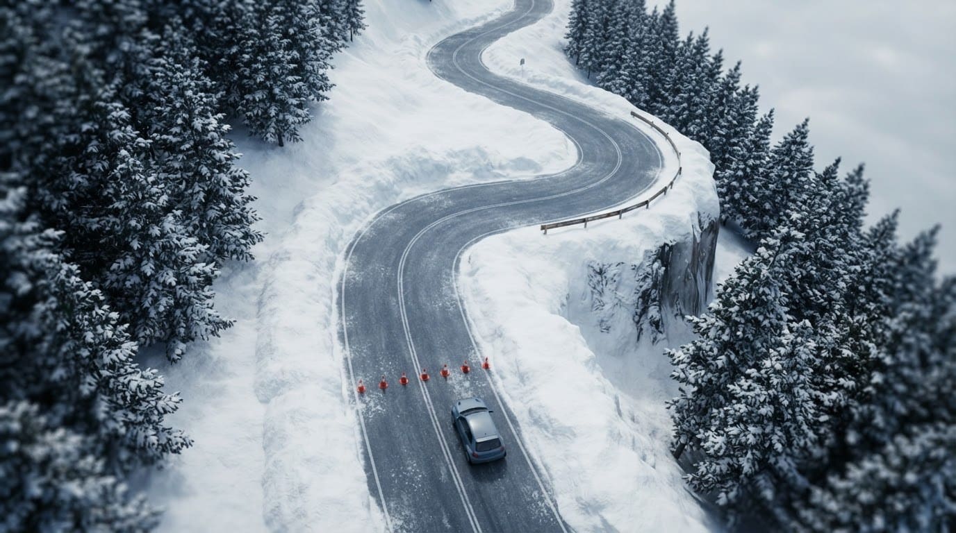 Snowy mountain pass