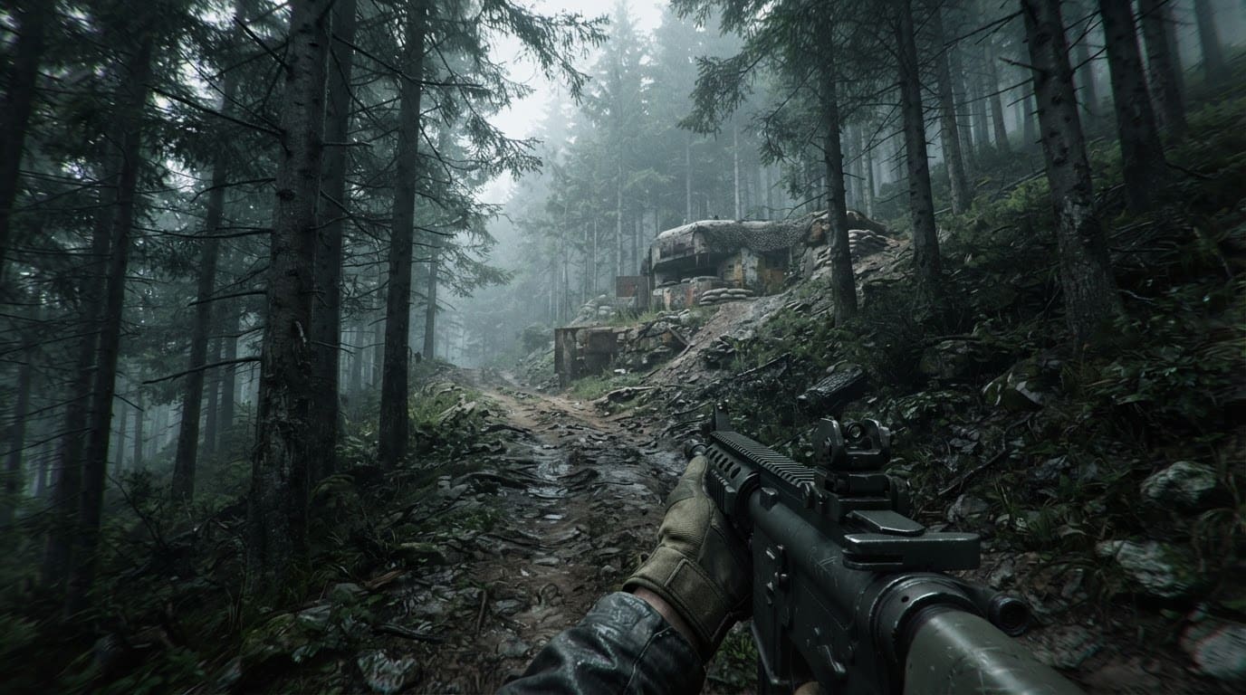 Dense mountain forest outpost