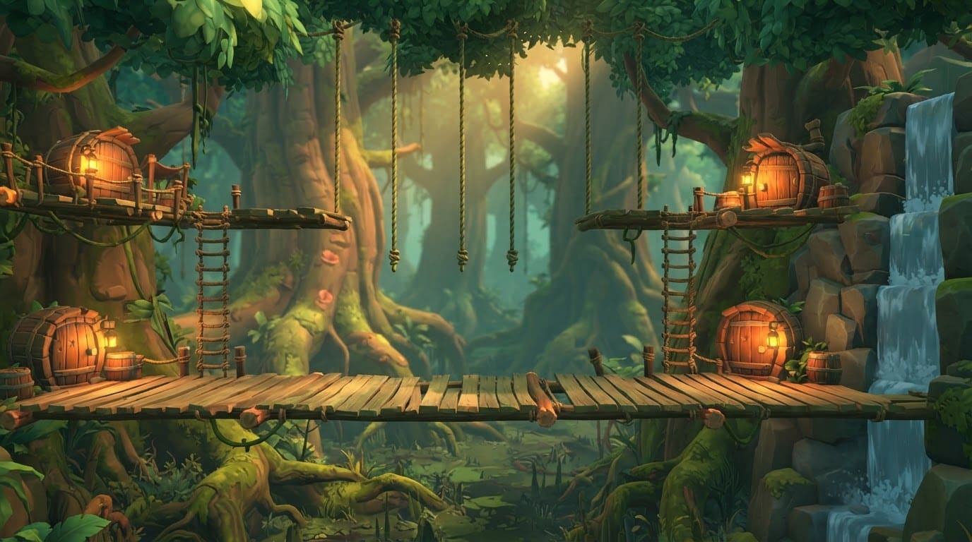 Dense jungle treetop village