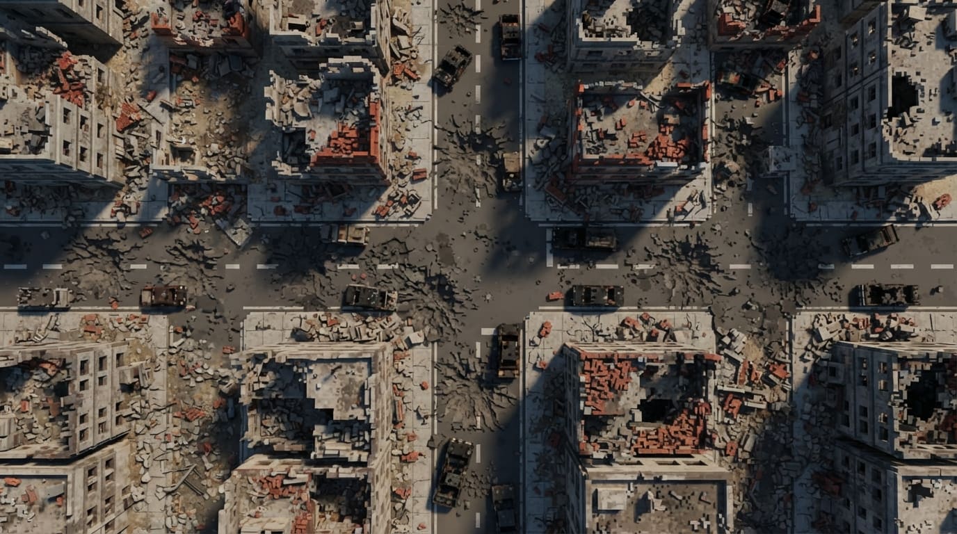 Bombed urban city block