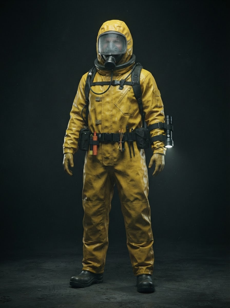 A hazmat-suited explorer