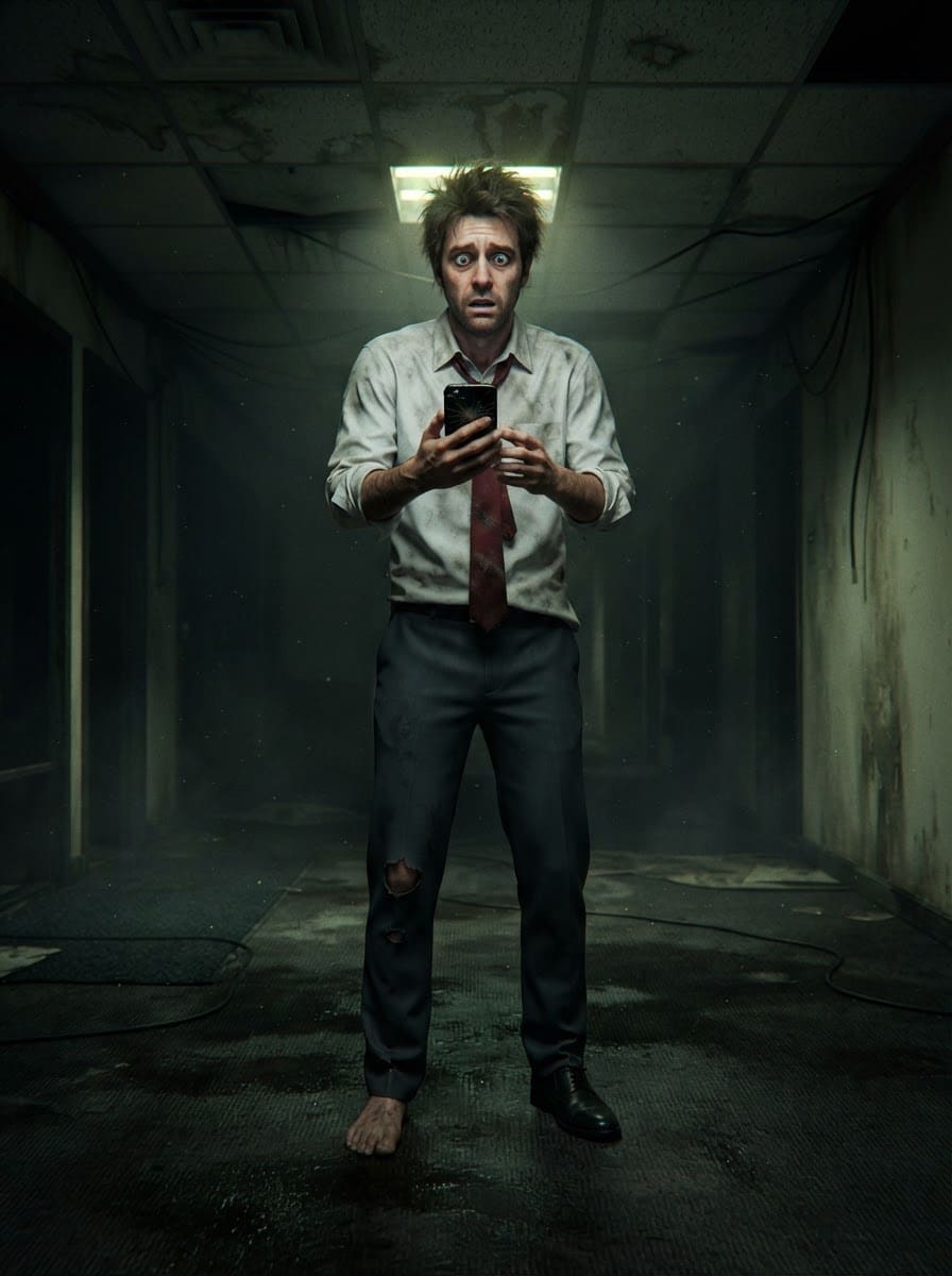 A frightened office worker