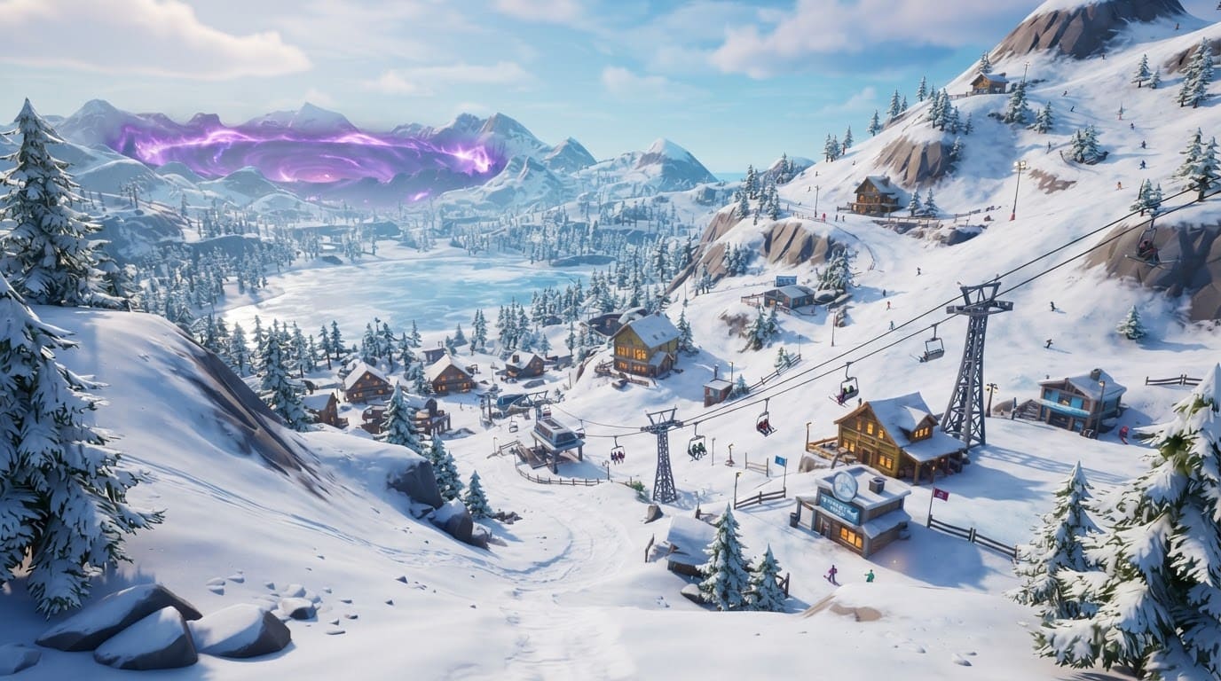 Snowy mountain ski resort