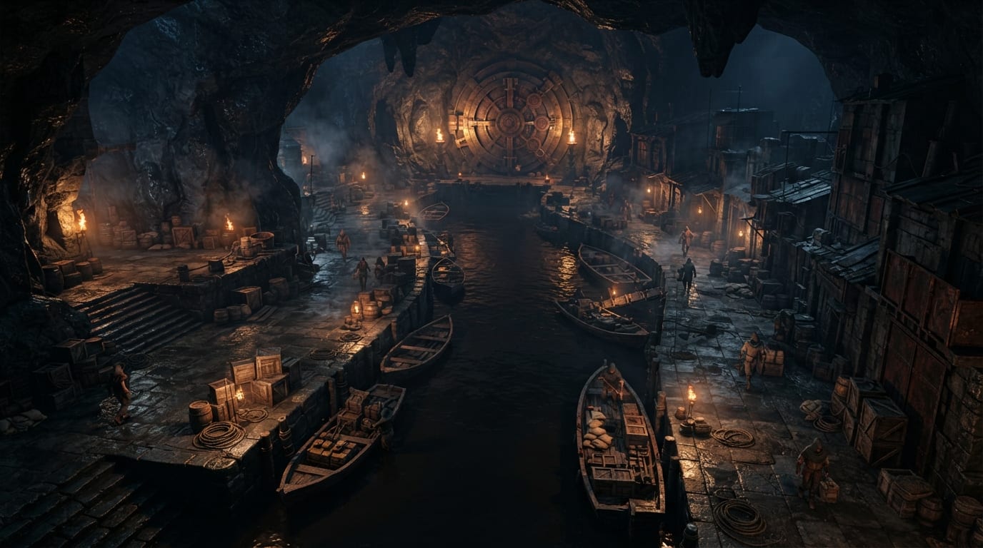 An underground river trading port