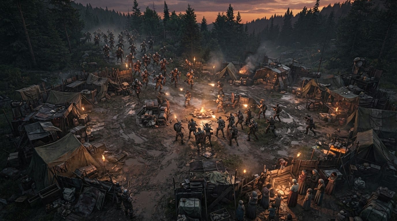 Defend a refugee camp from raiders