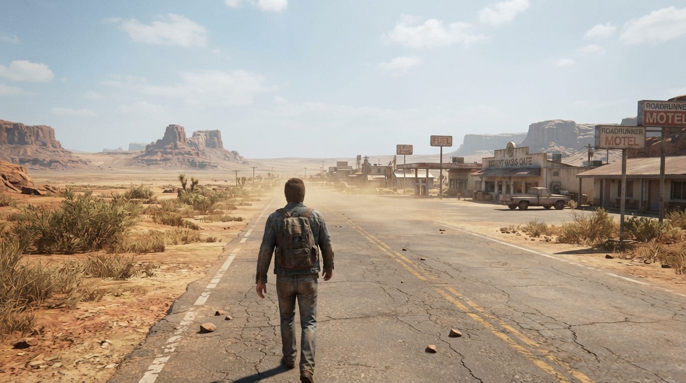 Desert highway and small town