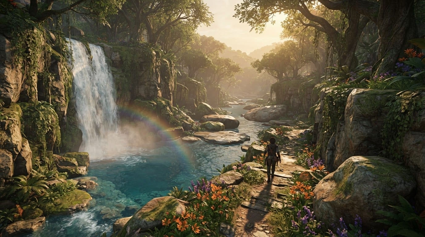The river valley and waterfall