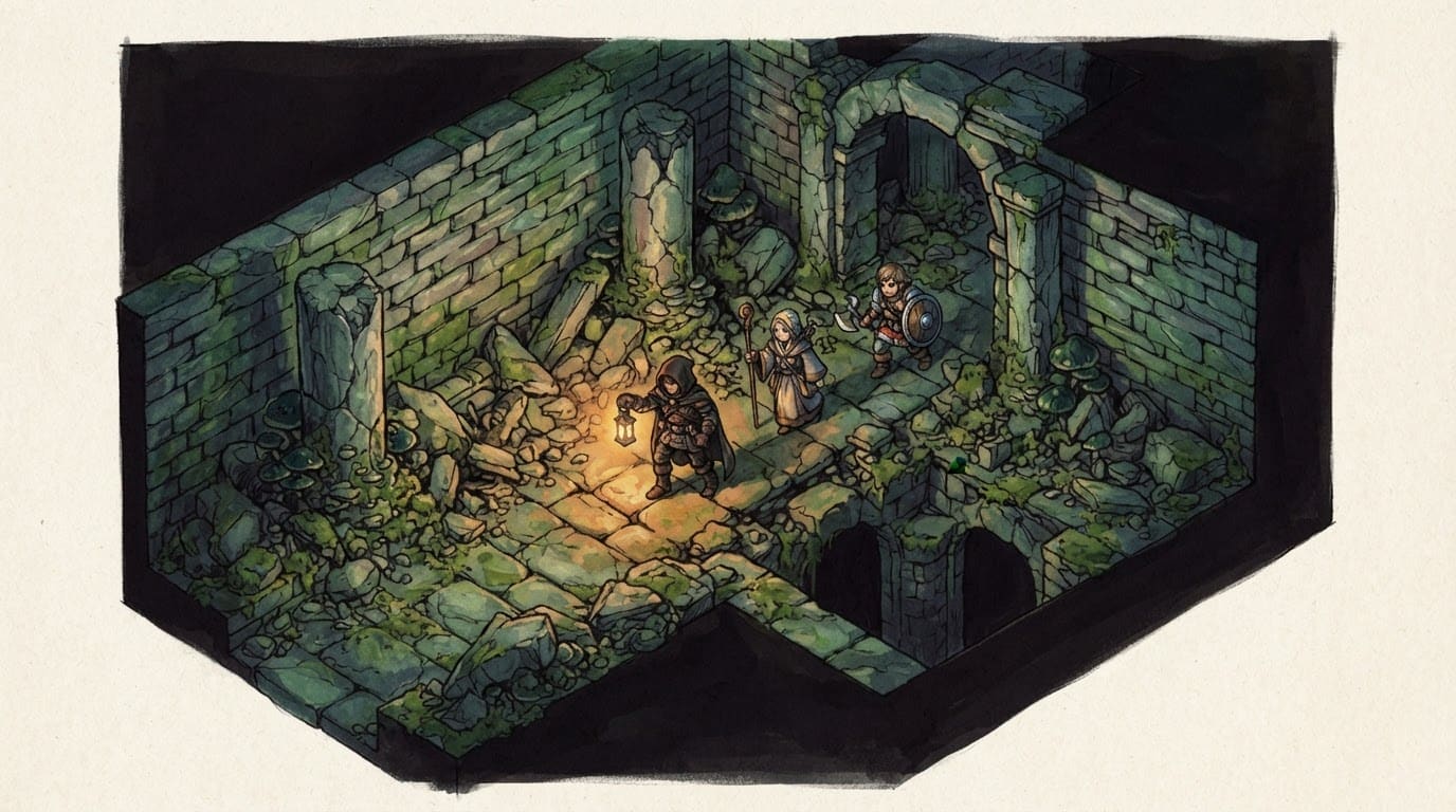 Descend into the collapsed dungeon