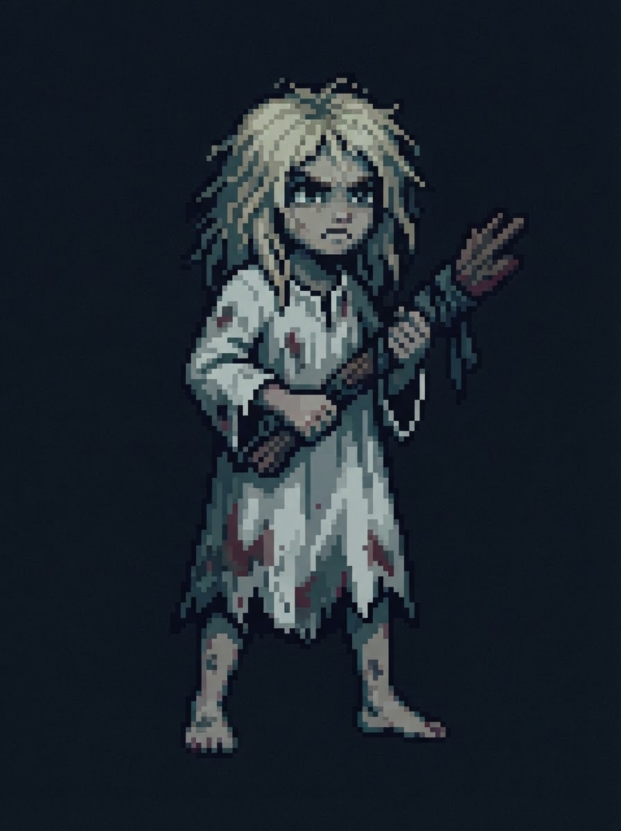 Taylor in a torn nightgown