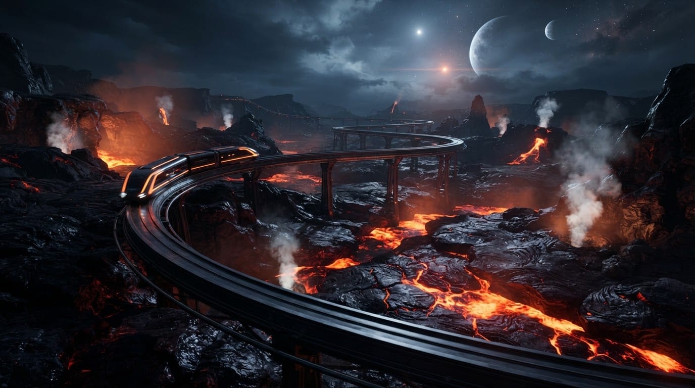 Alien volcanic lava planet