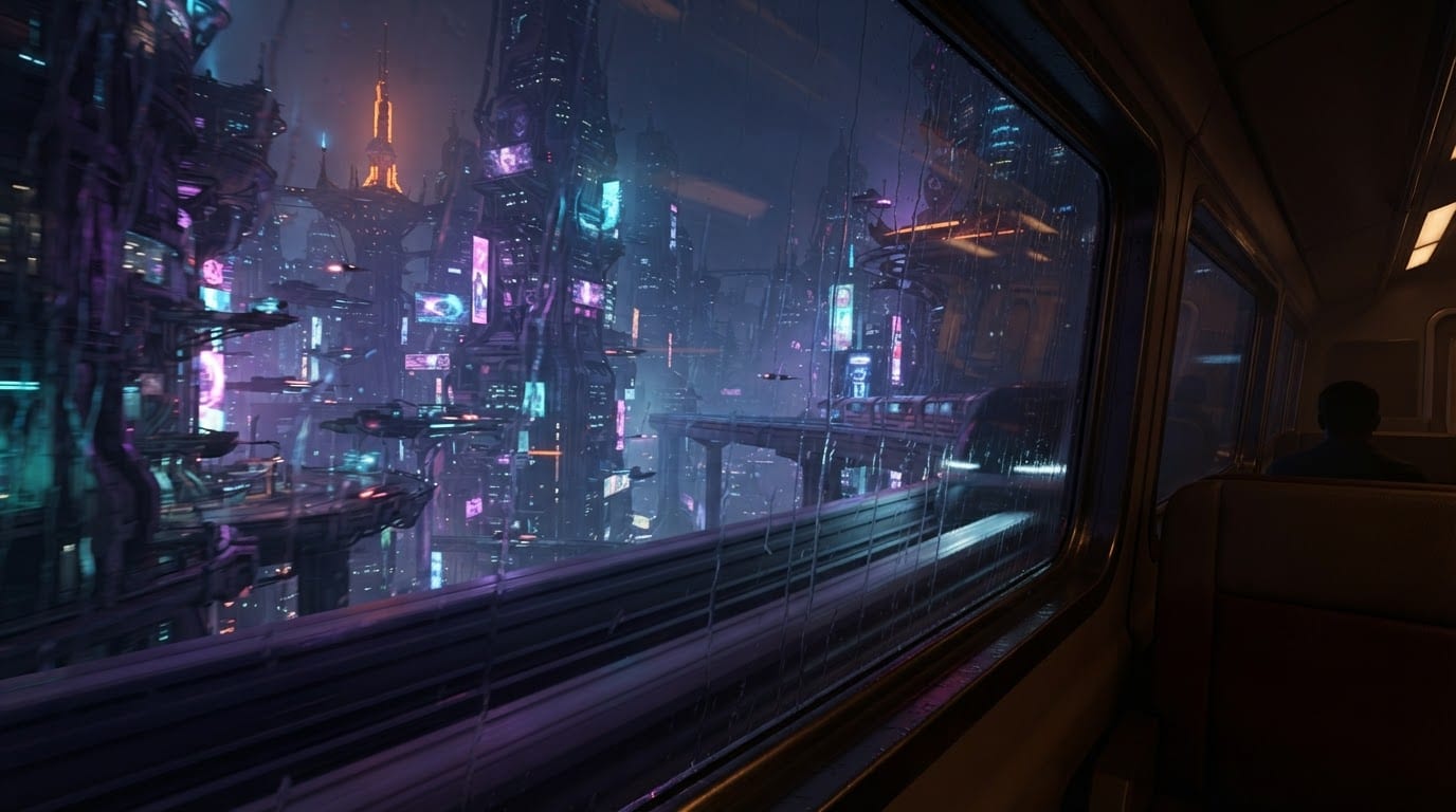 Cruise alien cyberpunk city rails
