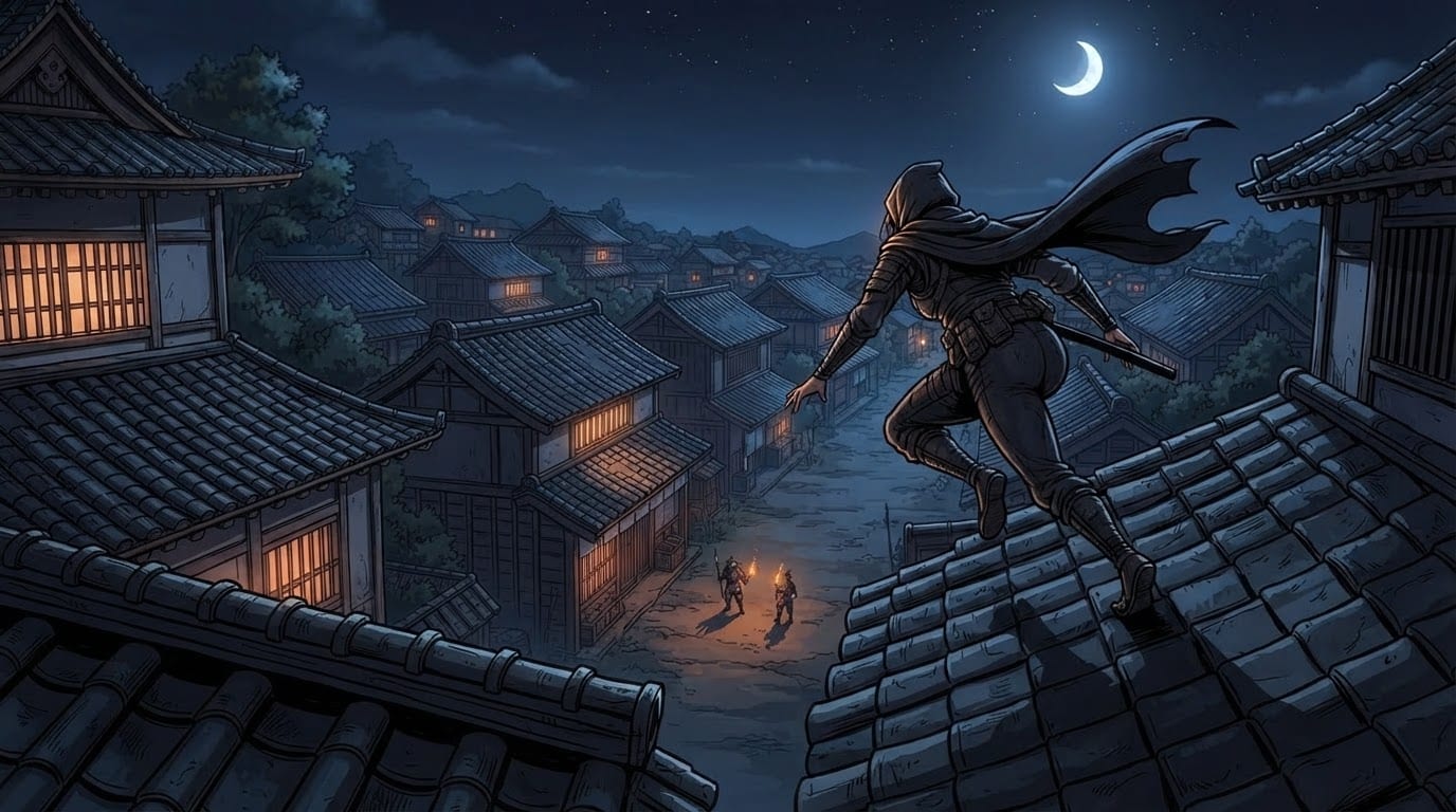 Sombras en los tejados de noche