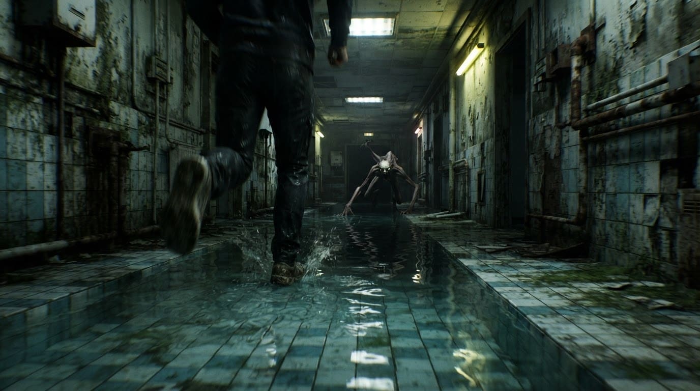 Flee down a flooded corridor