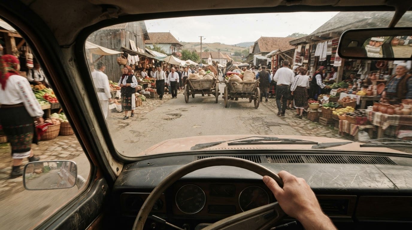 Navighează prin târgul aglomerat