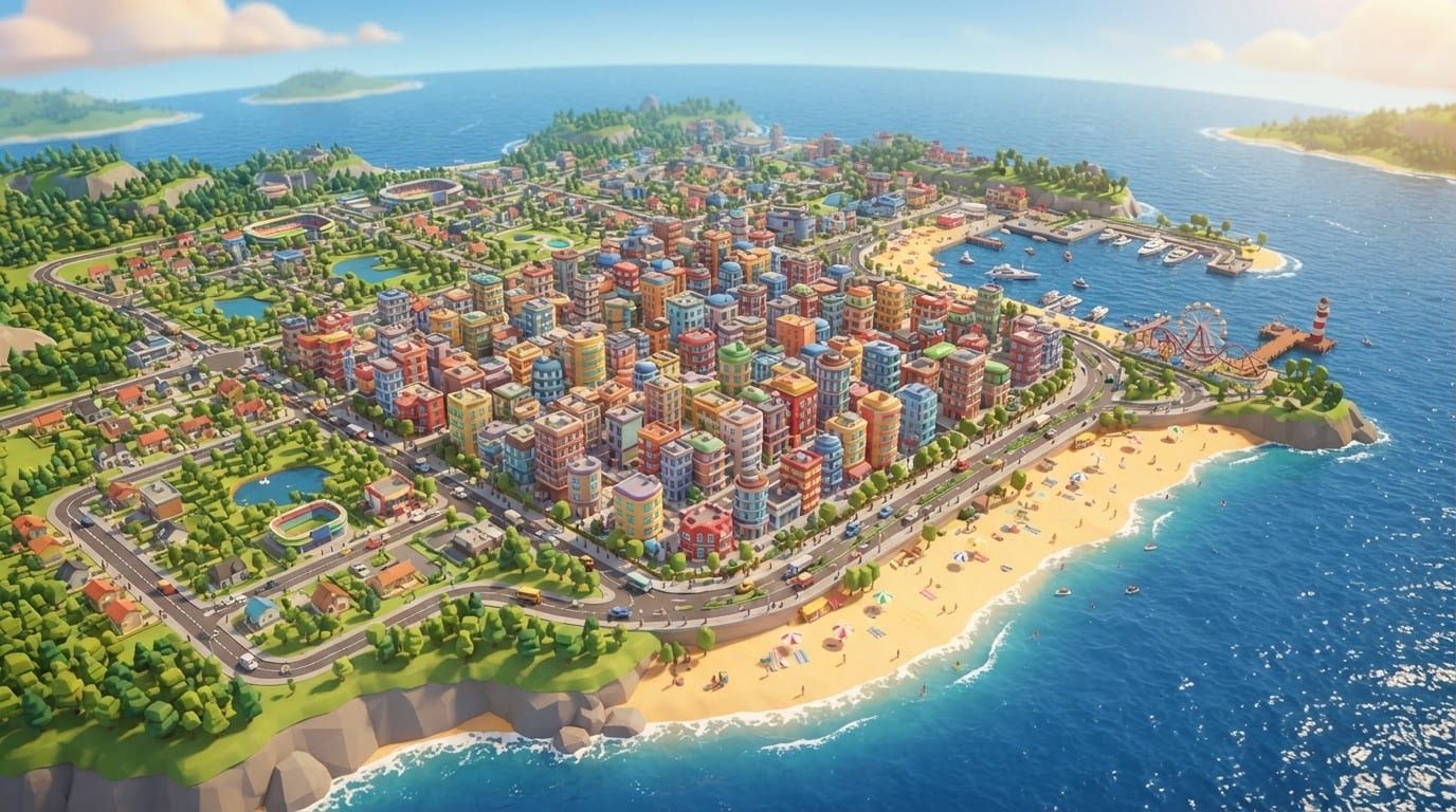 Sun-drenched coastal city