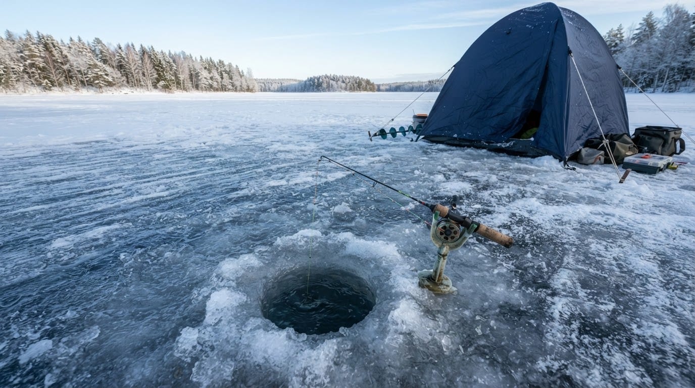 A frozen northern lake