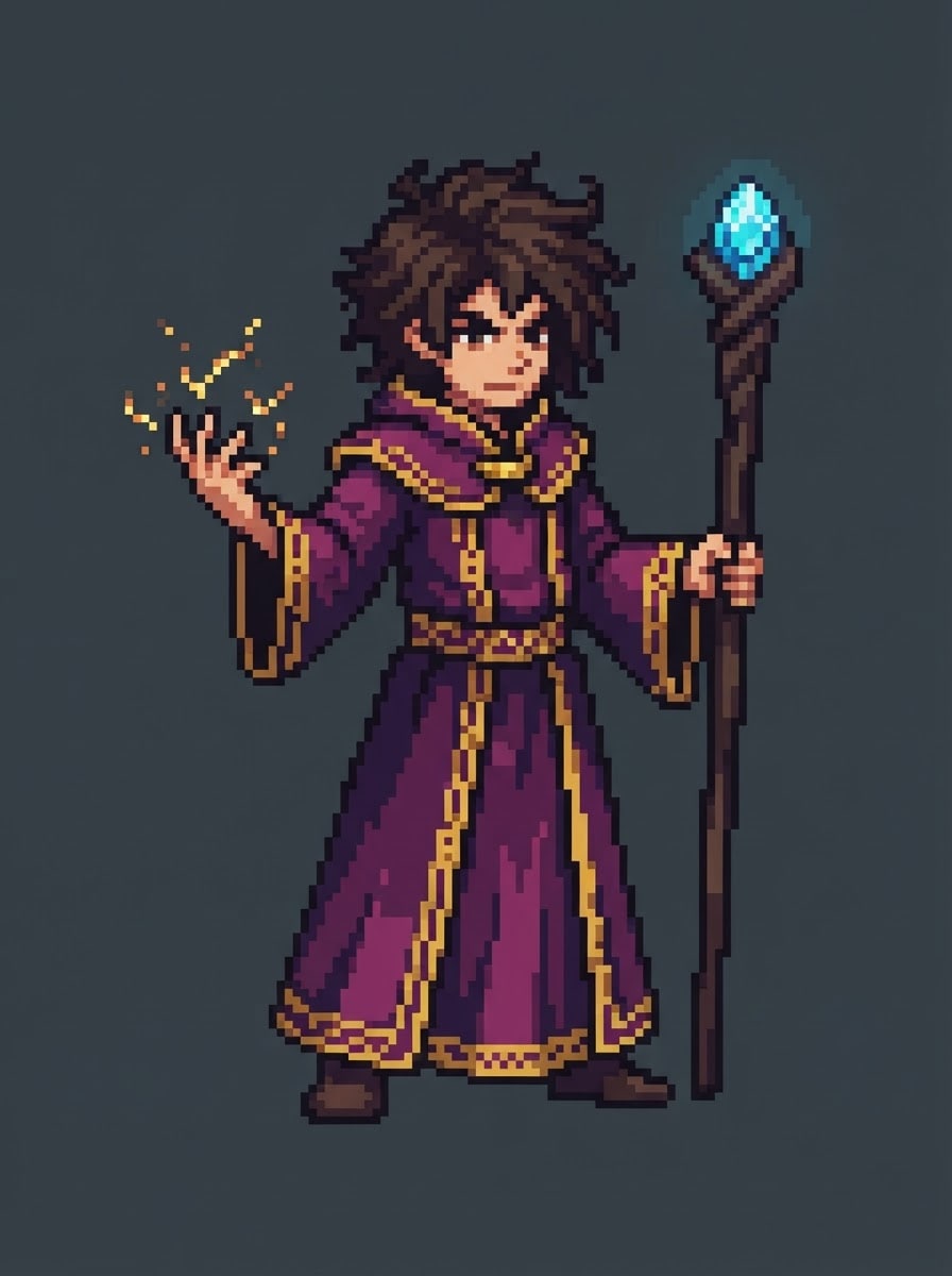 Young battle mage with staff