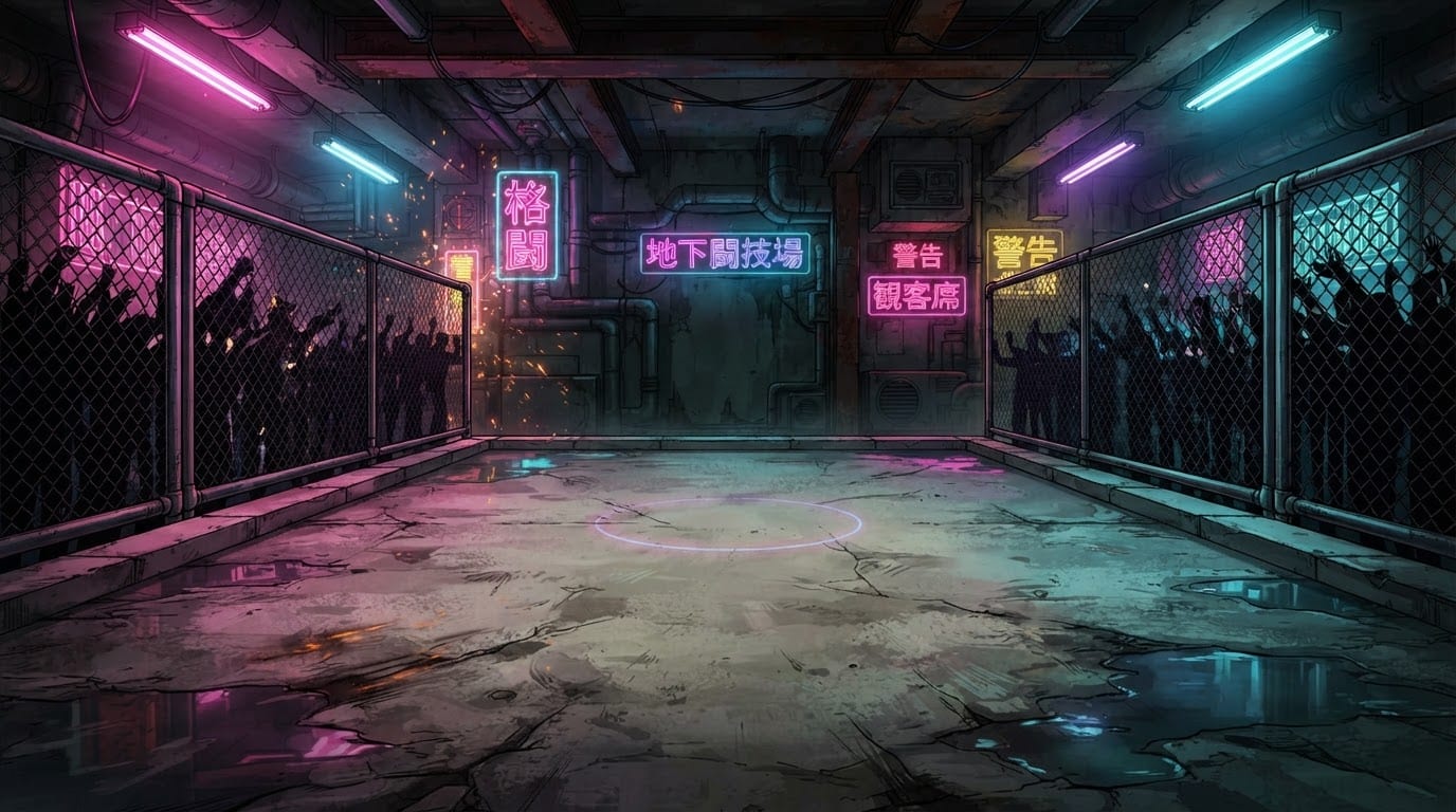 A neon-lit underground arena