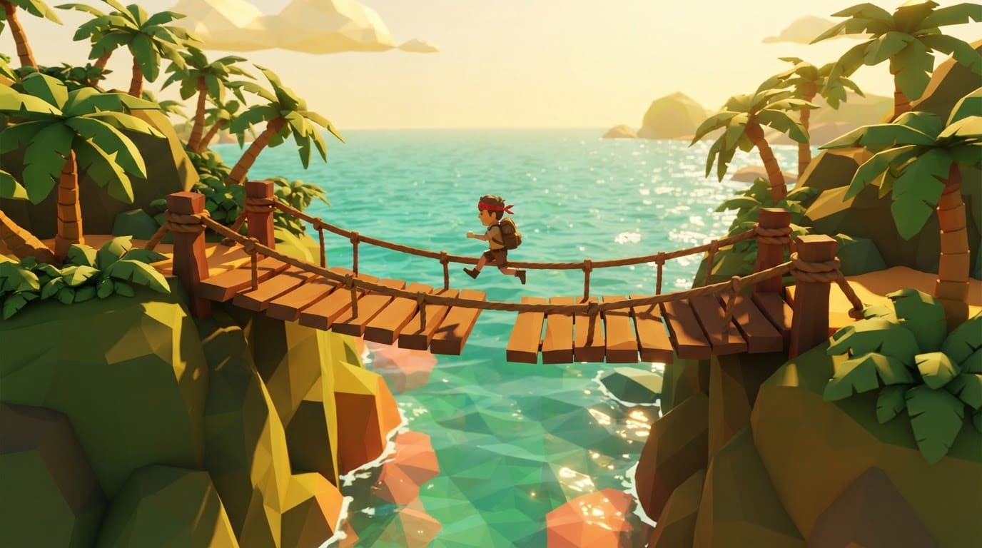 Jump across wooden bridges