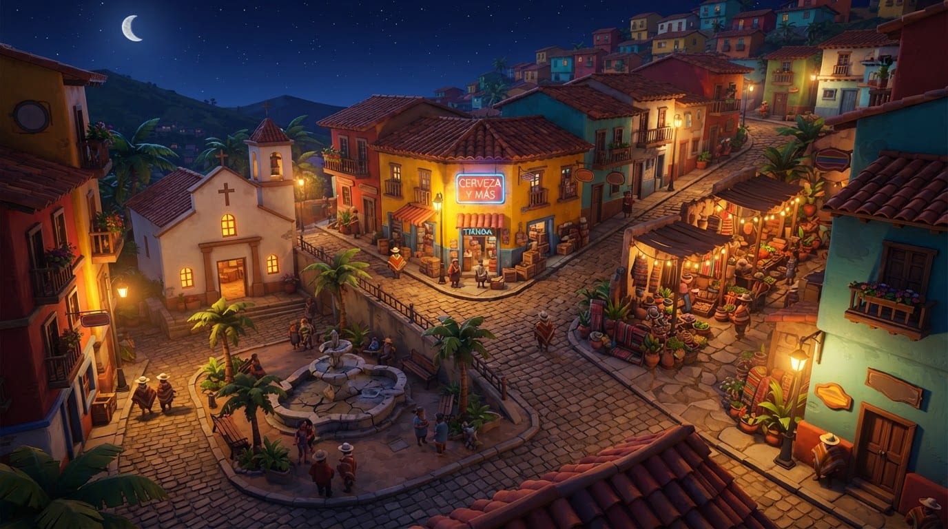 Pueblo de Villeta de noche
