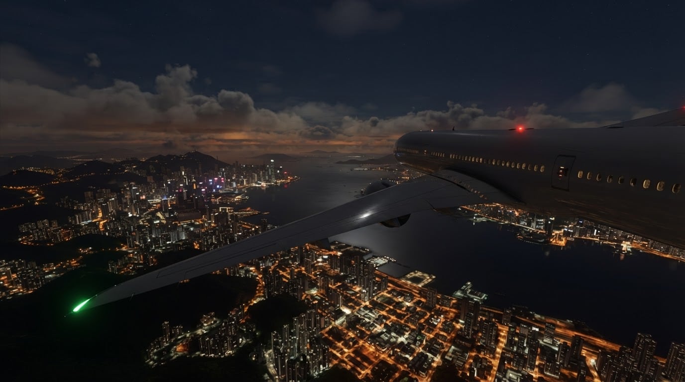 Coastal megacity night approach
