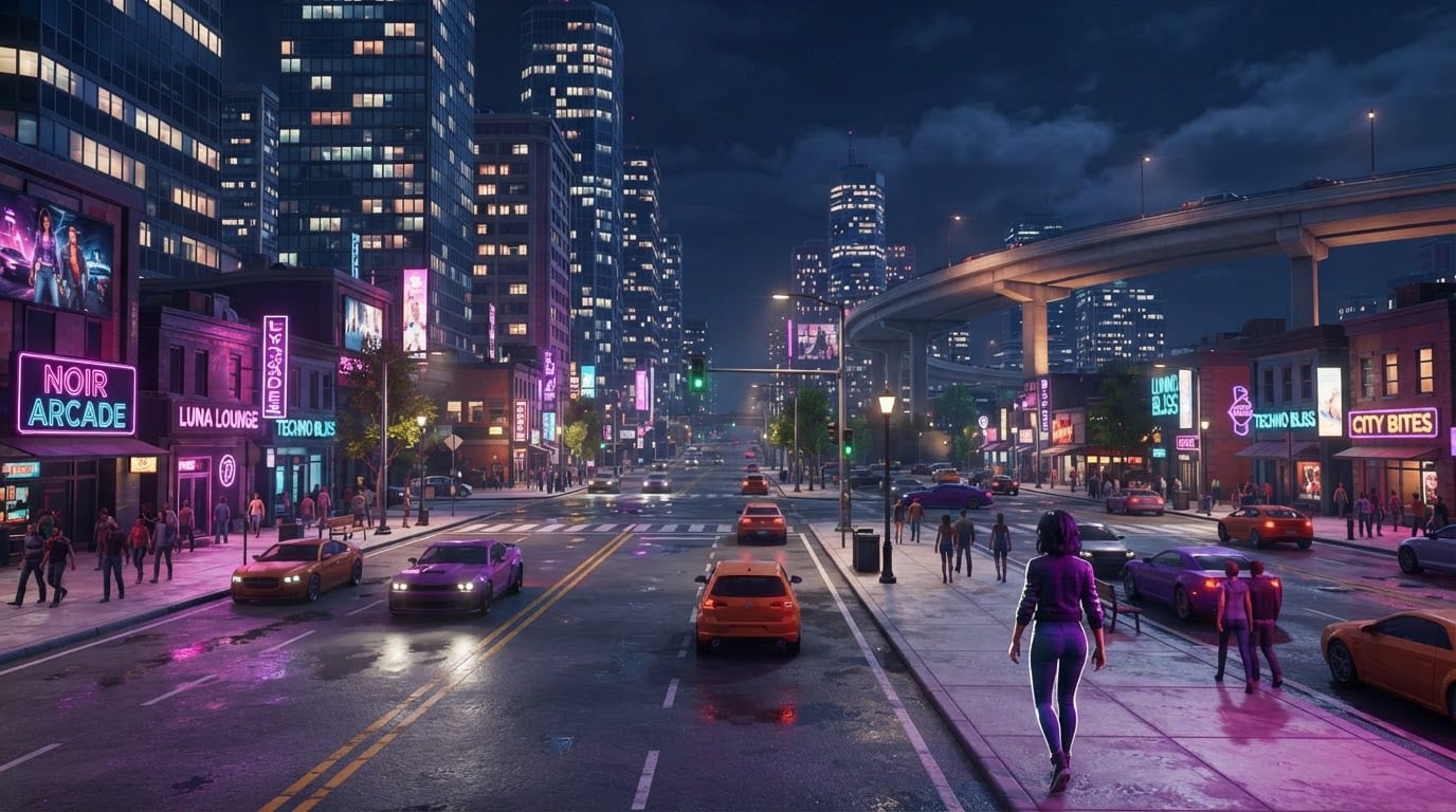 Downtown neon business district