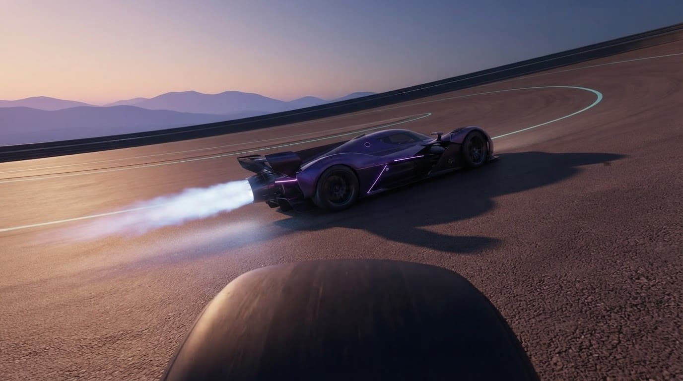 Hold the racing line — ground-level dusk