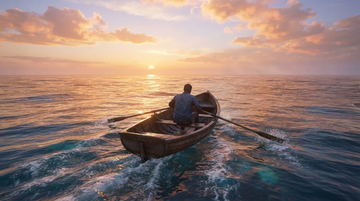 Rowing through golden sunset