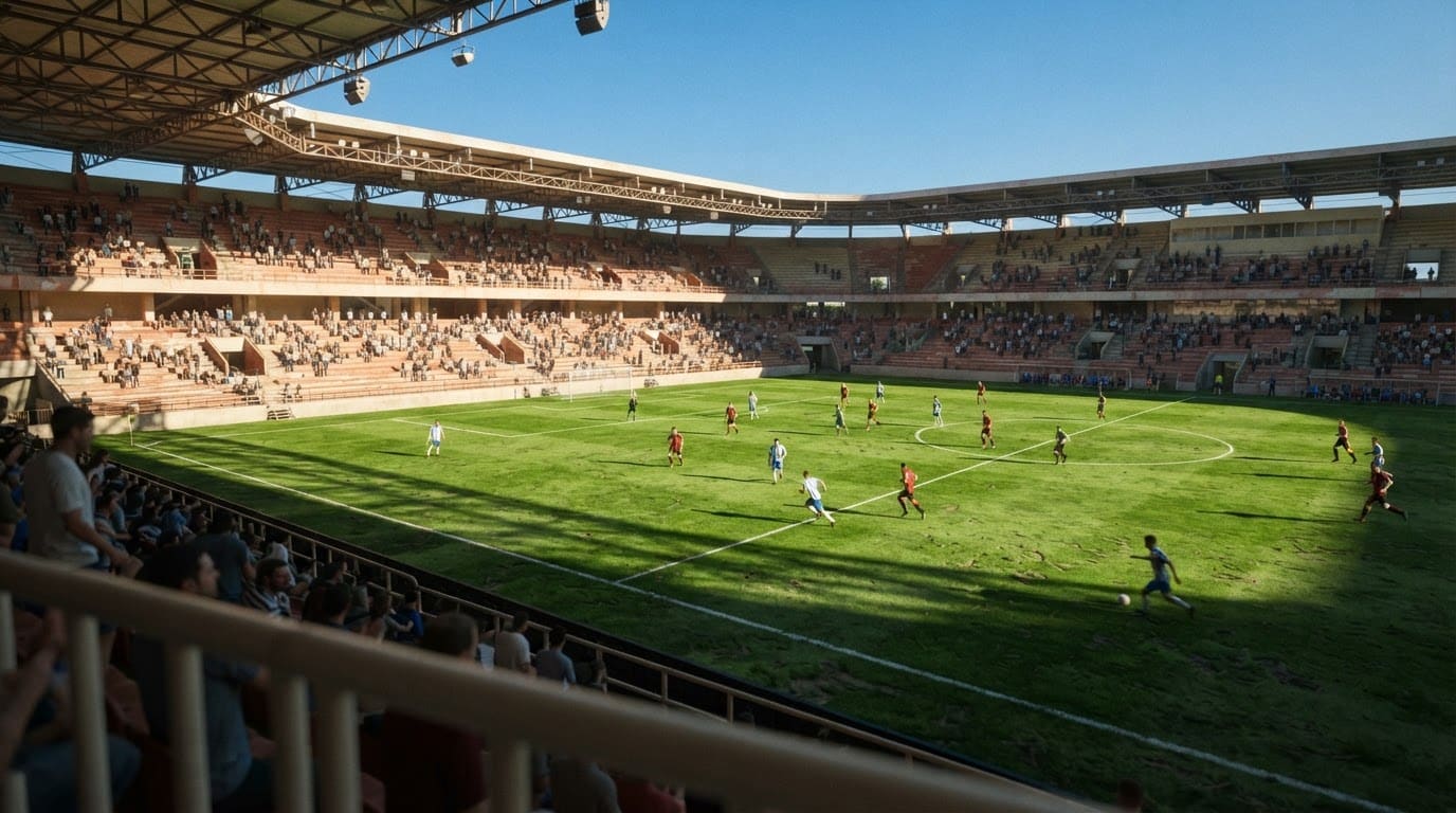 Sun-baked afternoon stadium