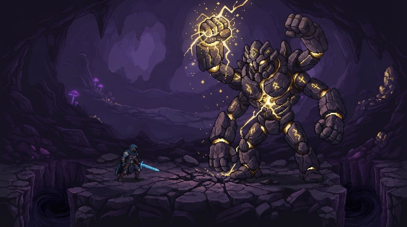 Fight a colossal guardian boss