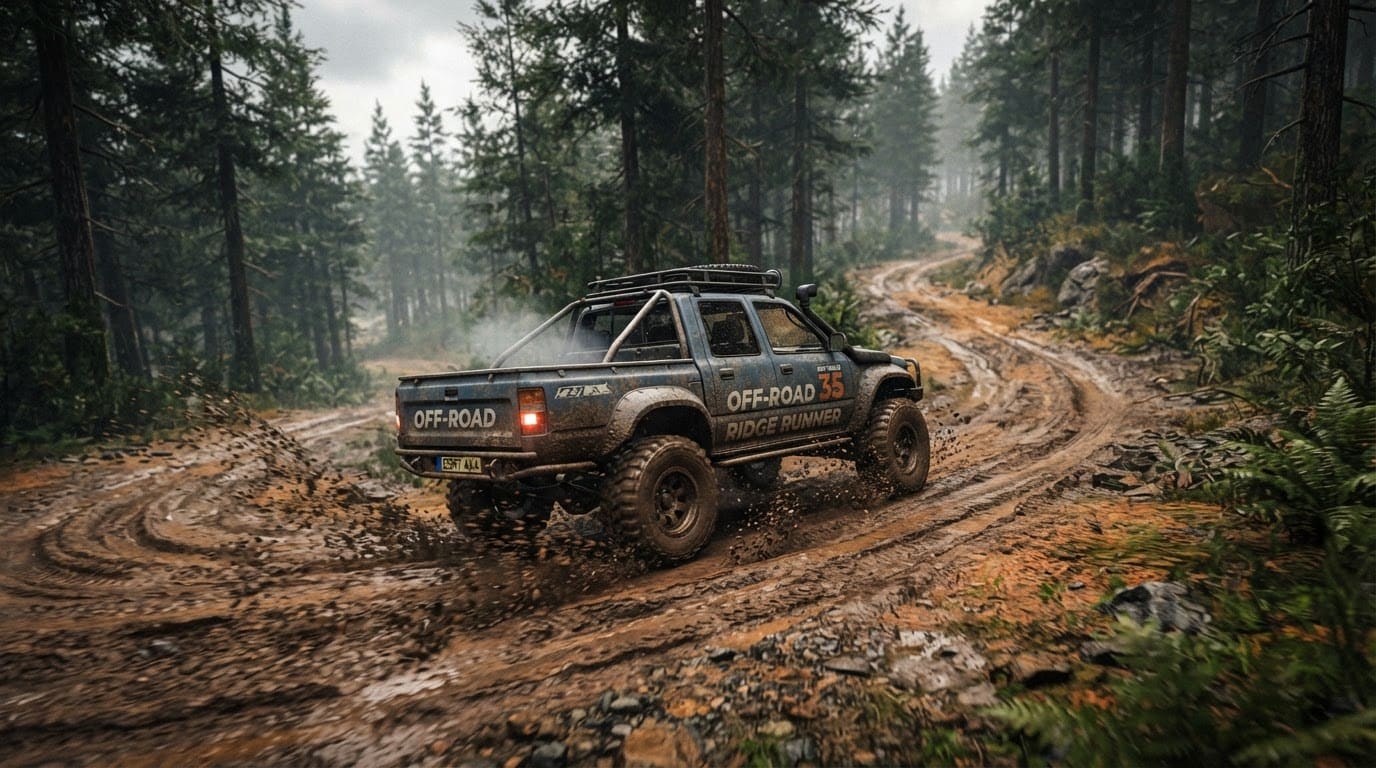 Drift muddy forest dirt tracks