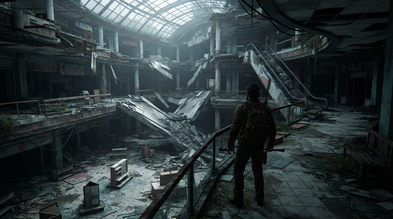 A collapsed shopping district