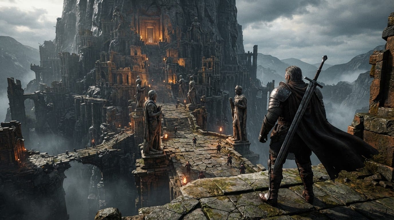 Ruined mountain temple complex