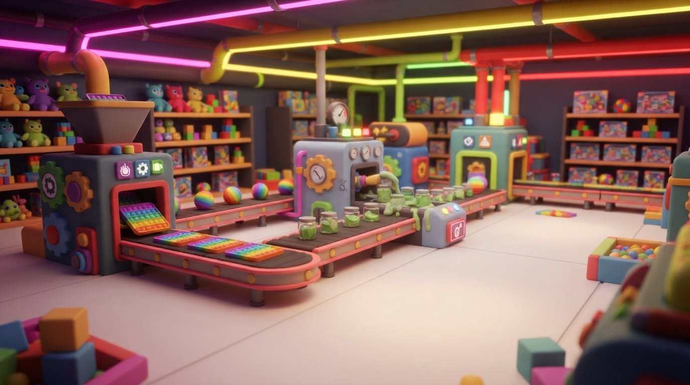 Neon toy factory playroom