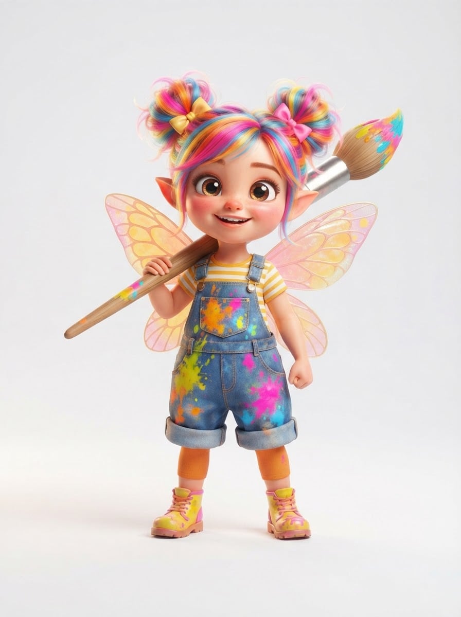 Cheerful rainbow paint fairy