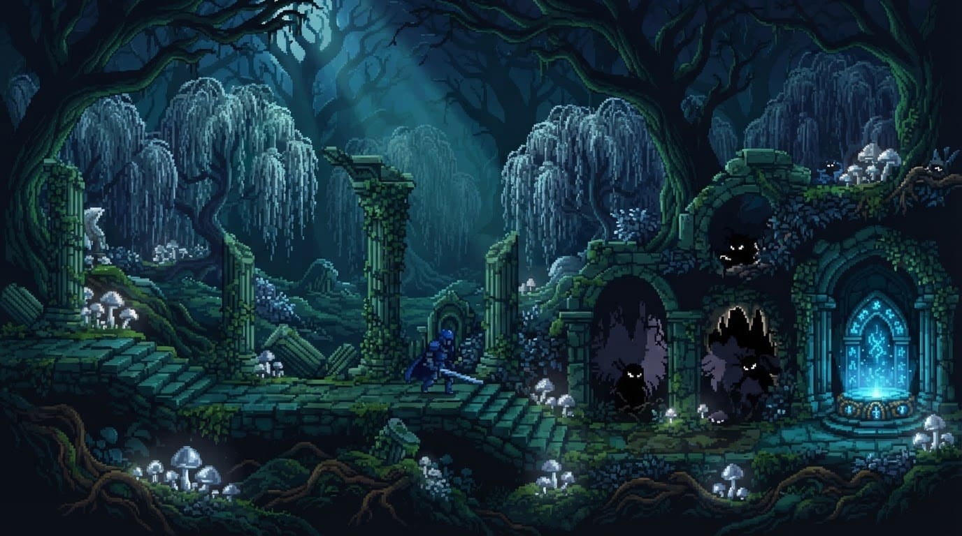Moonlit Enchanted Forest Ruins