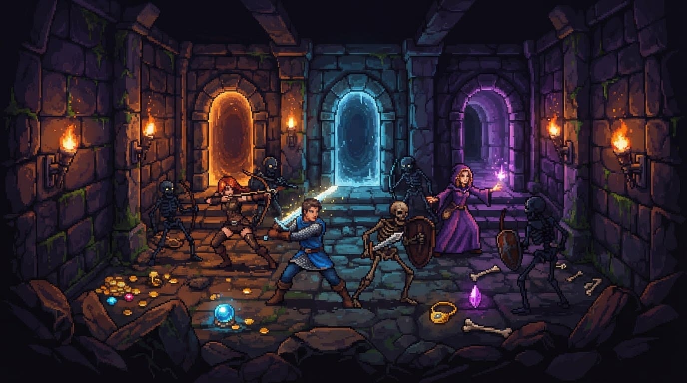 Fight through branching dungeon floors