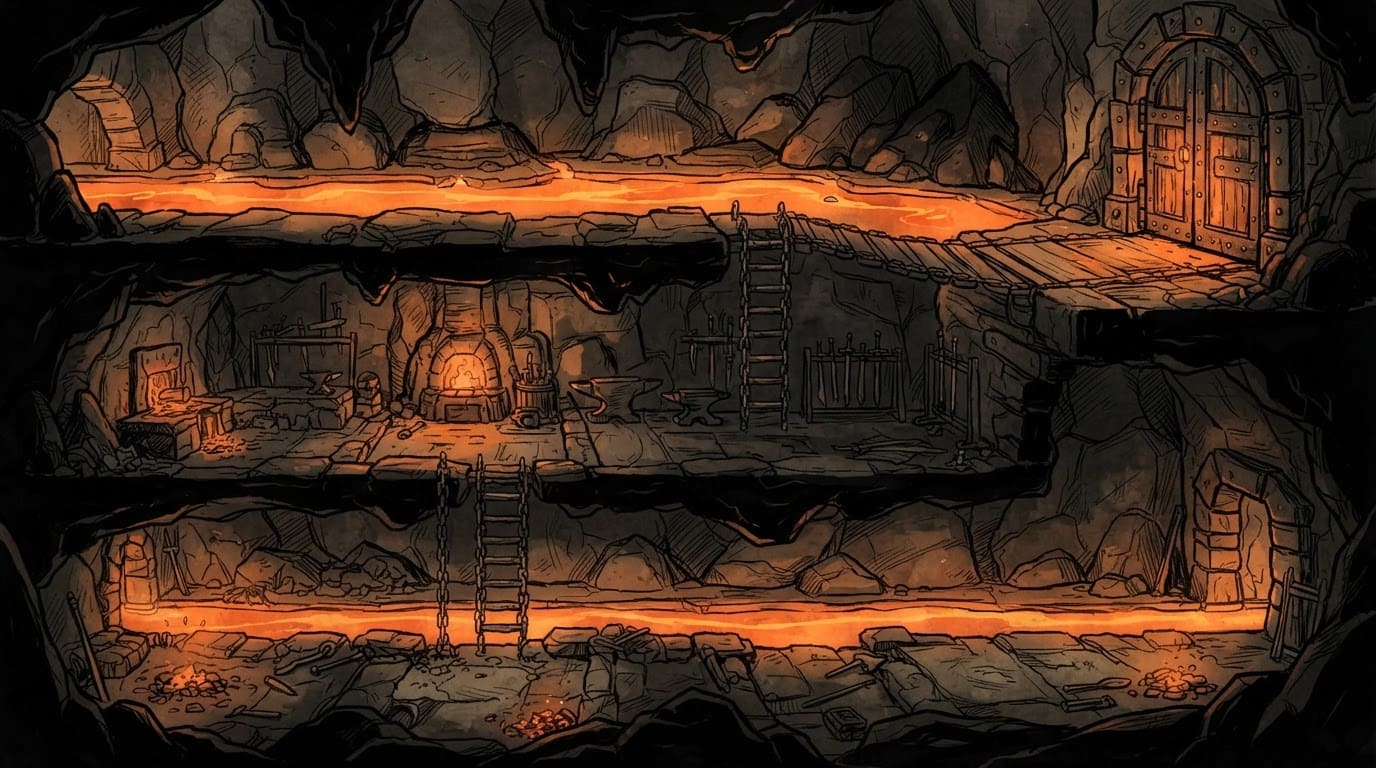 A volcanic forge mountain