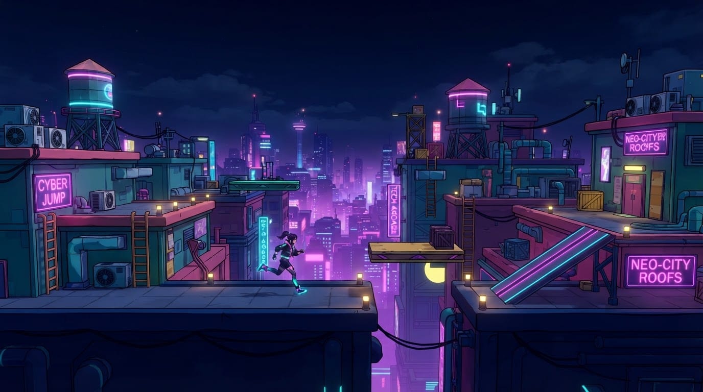 Neon rooftop skyline run