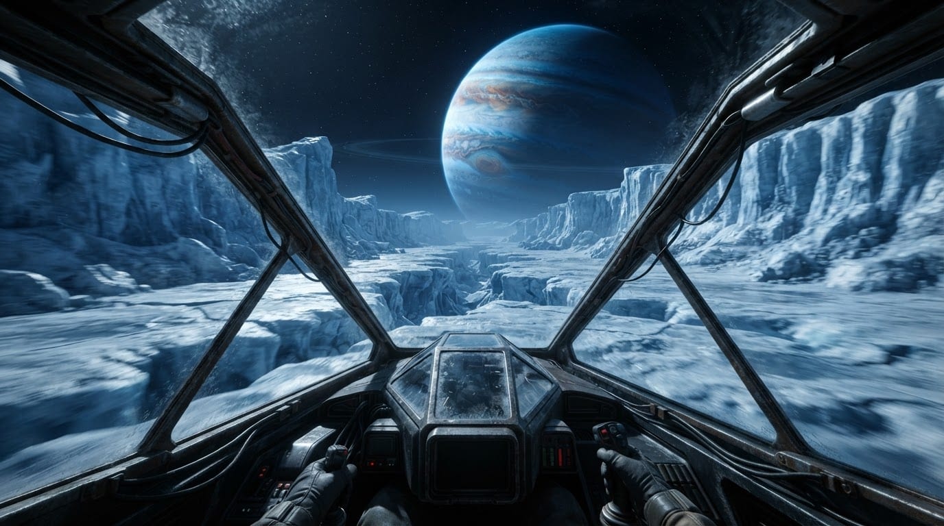 Frozen moon surface