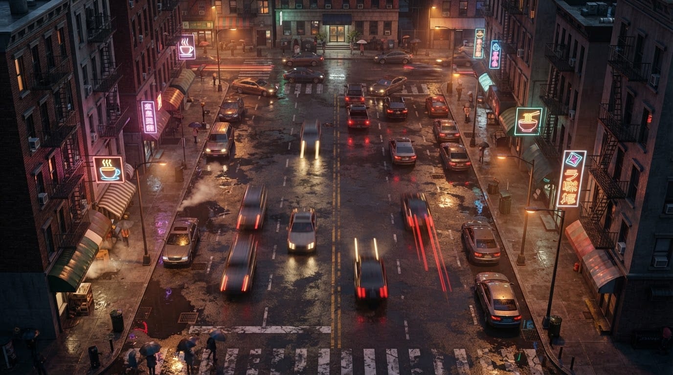 Rua molhada à noite